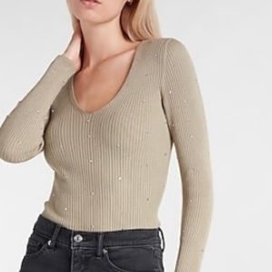 Express Embellished V Neck Sweater- Sz. S-Sage-NWT!💚